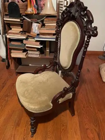 Chair, ornate carved velvet cushion vanity chair