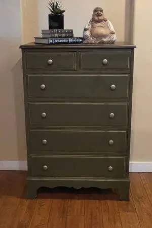 Newly Refinished Tall Green Dresser w/ Dark Stained Top