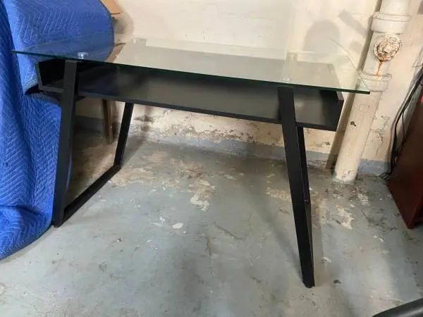 Modern desk glass and diagonal metal legs