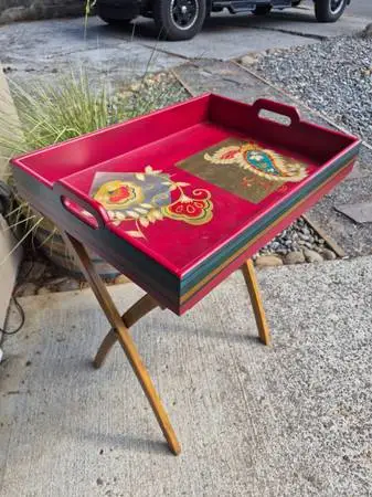 ⭐PIER ONE Large Unique Colorful Wood Tray/Folding Stand-NICE!!!