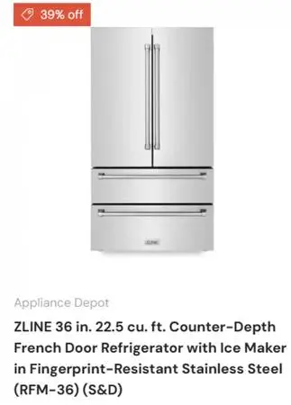 S&D ZLINE 22.5 cu. ft. Counter-Depth French Door Refrigerator RFM-36