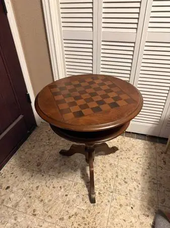 Two-tier Round Cherry Inlay Wooden Game Table * Chess * Card Table