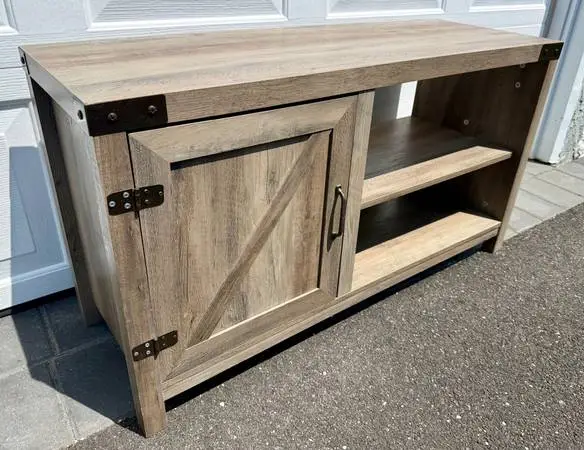 Walker Edison Transitional Grey Wash barn door TV stand