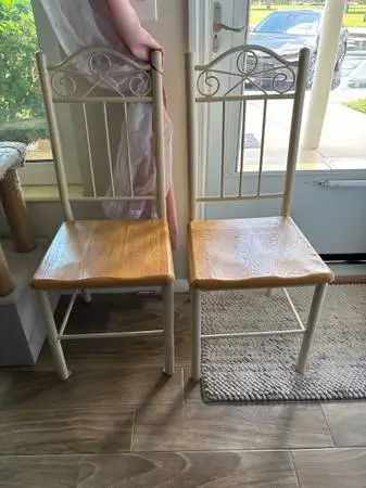 Set of 2 Wooden Chairs with Metal Frame