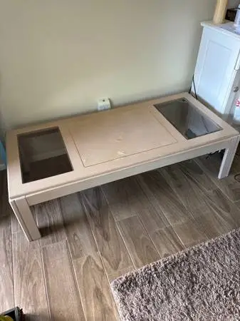 Light Brown Coffee Table W/2 Glass Inserts