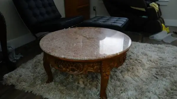 Carved Marble/hardwood coffee table