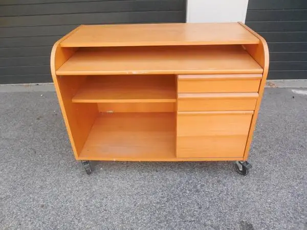 1990s Ikea Anton Rolling Computer DESK, Light Oak Veneer Finish