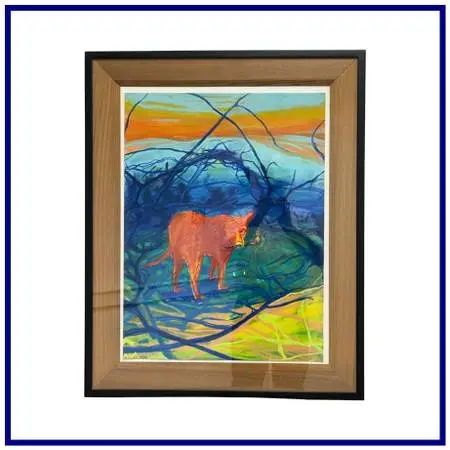 Expressionist Pastel Of A Dog Carrying A Burning Stick, Signed Ma