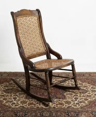 Antique Victorian Wooden Rocking Chair STAR CANE Sewing Rocker 1800s