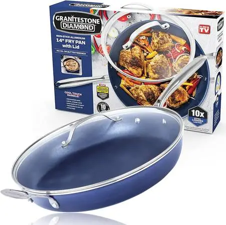 Granitestone Blue Nonstick 14” Frying Pan with Lid | Ultra Durable NEW