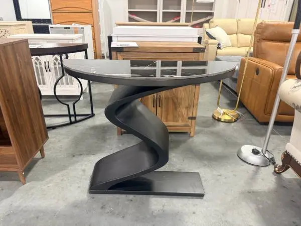 Modern 39 Demilune Black Console Table With Sintered Stone Top