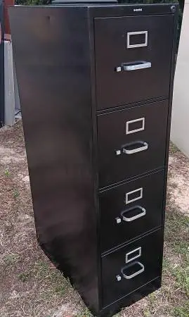 HON,4-Drawer,Letter-Size File Cabinet,Black,File Hanger Rails,Lock-Key