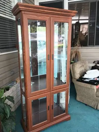 Elegant glass front lighted china cabinet real wood