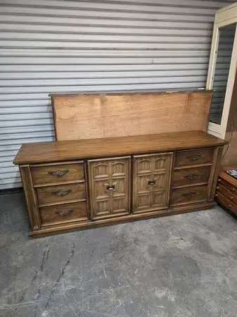 Two Door & Nine Drawer Wide Wood Dresser #520-9