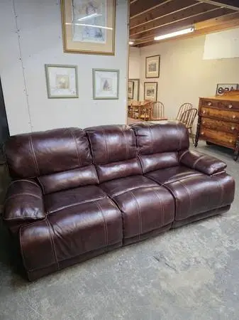 Double Recliner Brown Leather Sofa Couch #523-1