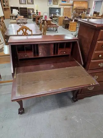 Two Drawer Ornate Ball & Claw Foot Drop Front Wood Desk #524-3