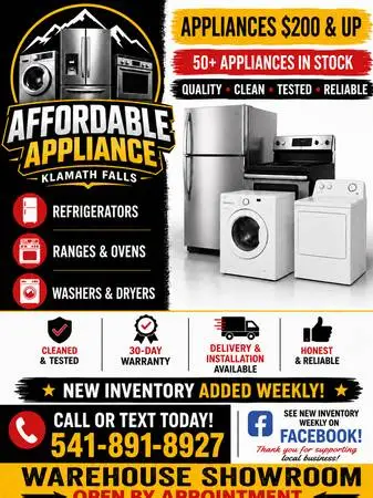 Affordable appliances! With warranties! Washers, dryers,ranges,fridges