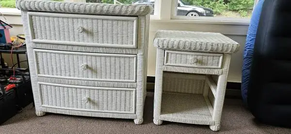 Wicker furniture set, dresser, end table and Rocker
