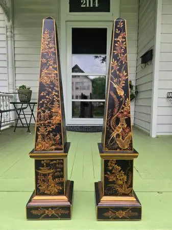Pair of Vintage Monumental Chinoiserie Obelisks