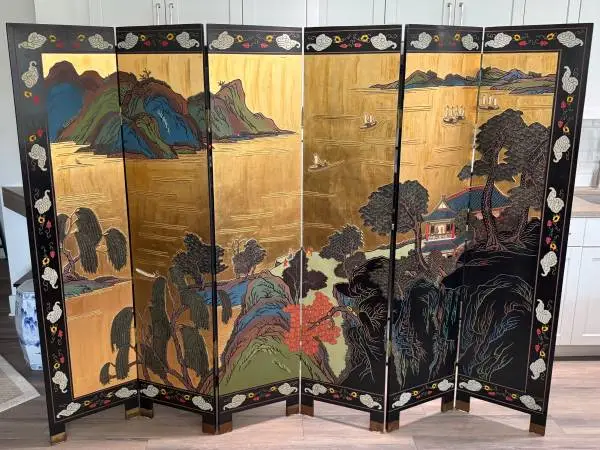 Chinese Coromandel double-sided big folding screen Hong Kong mid 70s