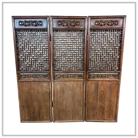 Chinese Carved Wood Folding Screen, Antique
