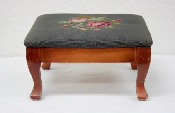 Needlepoint Floral Ottoman Stool