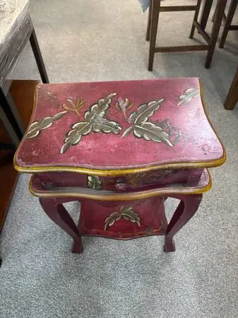 Hand pInted red floral side table