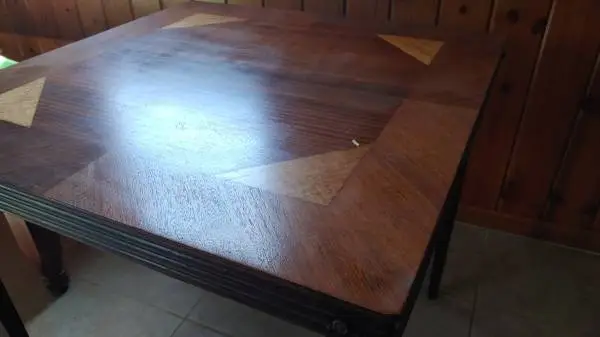 Hand made wood table w/ decorative inlay
