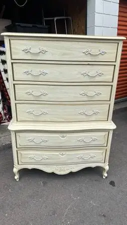 Vintage thomasville tall chest 6 drawers creamy/beige solid wood L38”*D17”*H