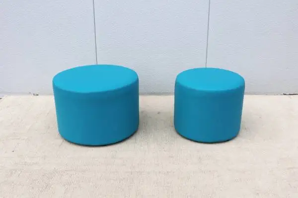 Modern Boost Round Ottomans in Tropic Blue Silicone by OFS - a Pair