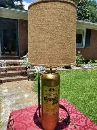 Vintage Brass Fire Extinguisher wired to be a lamp-Original Drum Shade