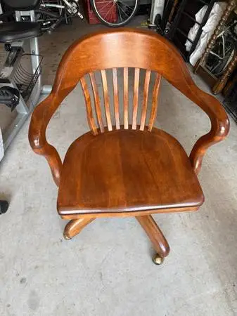 Vintage Solid Wood Rolling Office Desk Chair