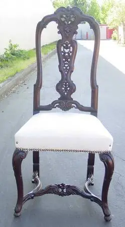 ANTIQUE HAND CARVED ORNATE SIDE CHAIR W/ STRETCHER BOTTOM NEWLY RECOV