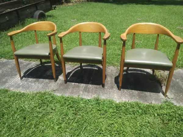 Mid Century Saber Leg Chairs, Green upholstery-3 in stock-$95each
