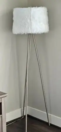 White Fuzzy Floor Lamp - Retro Tripod Style and Almost BRAND NEW!