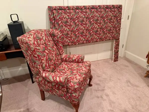 Queen Headboard and Wingback Chair