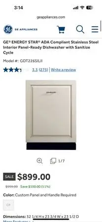 GE 24 in. Built-In Custom Panel Ready ADA Dishwasher