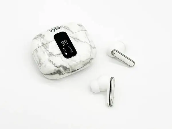 VYBZ Wireless Earbuds – White Marble