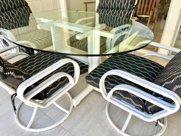 Patio Dining Table + Mid Century Chairs (4)