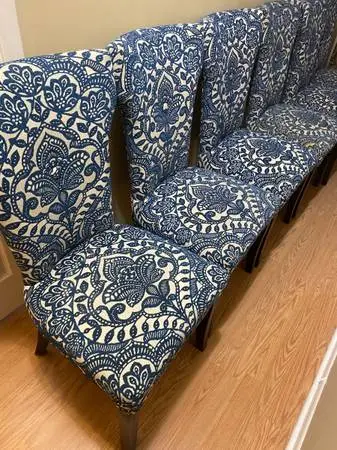 *RARE* Set of 12 Pier 1 Blue Damask Dining Chairs