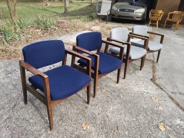 Mid Century Chairs, 2 blue, 2 grey, walnut, by Boling Chair $65each!