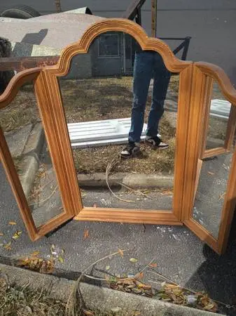 LARGE WOODEN MIRROR - BI FOLD