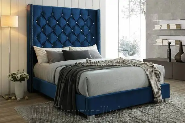 Factory Direct Microfiber Blue Bed Frame with Nailhead 449!!!
