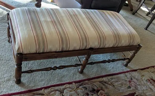 Long Bench Ottoman Footstool Ethan Allen Wood upholstered Vintage
