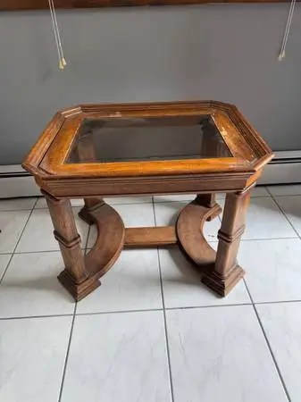 Household Wooden Table With Glass Top