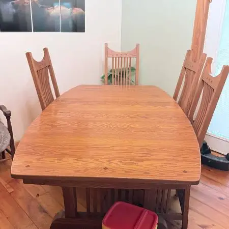 Custom built Amish dining table with 6 chairs