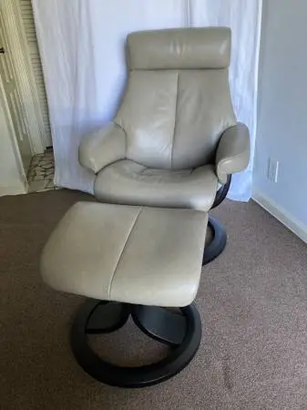 IMG Nordic Recliner Chair + Ottoman Dove Premium Leather Standard Size