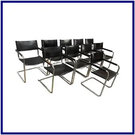 Mart Stam For Linea Veam S34 Leather Cantilever Armchairs , Set Of 10