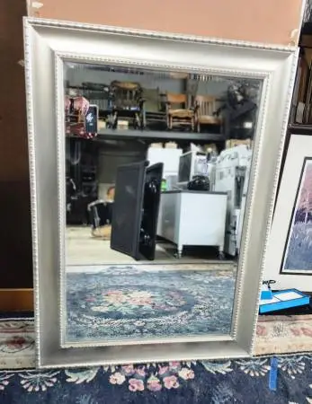 Beveled Mirror with a Silver Frame