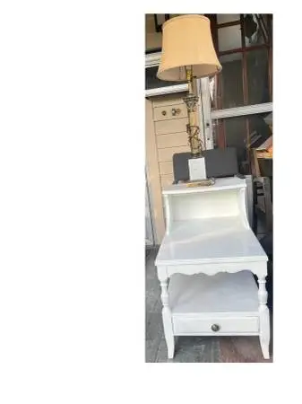 shabby chic End Table + vintage Brass Lamp